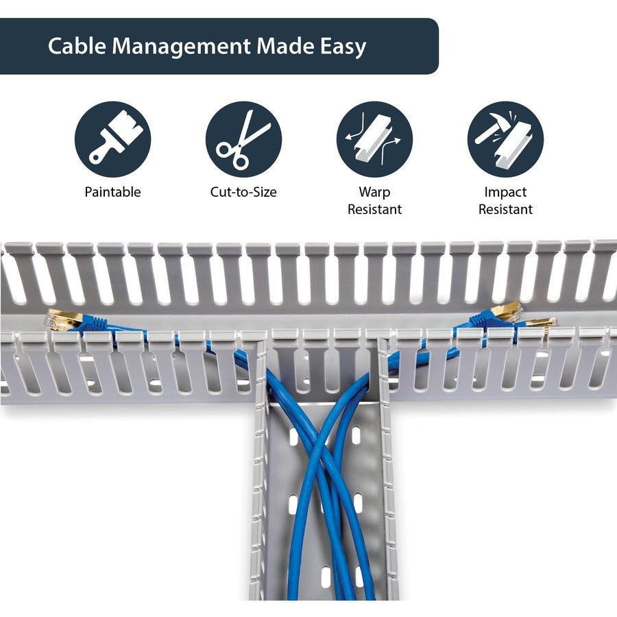 StarTech.com 3x3in Open Slot Wiring Cable Raceway Duct, Server Rack Cable Management, PVC Cable Cover, Cord Hider / Organizer, TAA — AD3X3