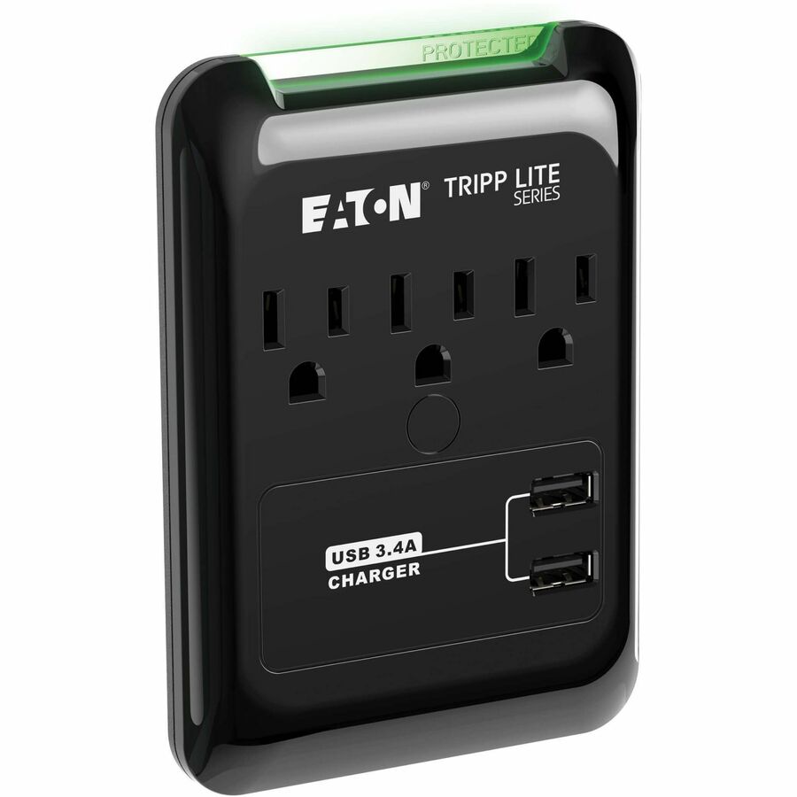 Eaton Tripp Lite Series Protect It! 3-Outlet Surge Protector, Direct Plug-In, 540 Joules, 3.4 A USB Charger, Diagnostic LED — SK30USB