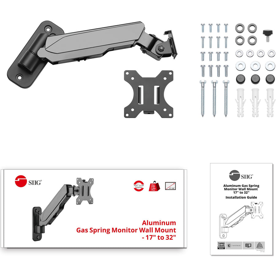 Aluminum Wall Mount Gas Spring Monitor Arm - 17" to 32" — CE-MT2K12-S1