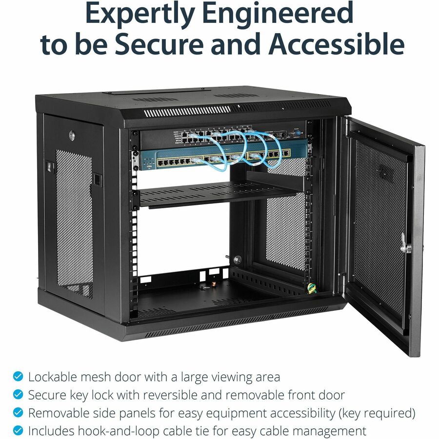 StarTech.com 2-Post 9U Wall Mount Network Cabinet, 19" Wall-Mounted Server Rack for Data / IT Equipment, Small Lockable Rack Enclosure — RK9WALM