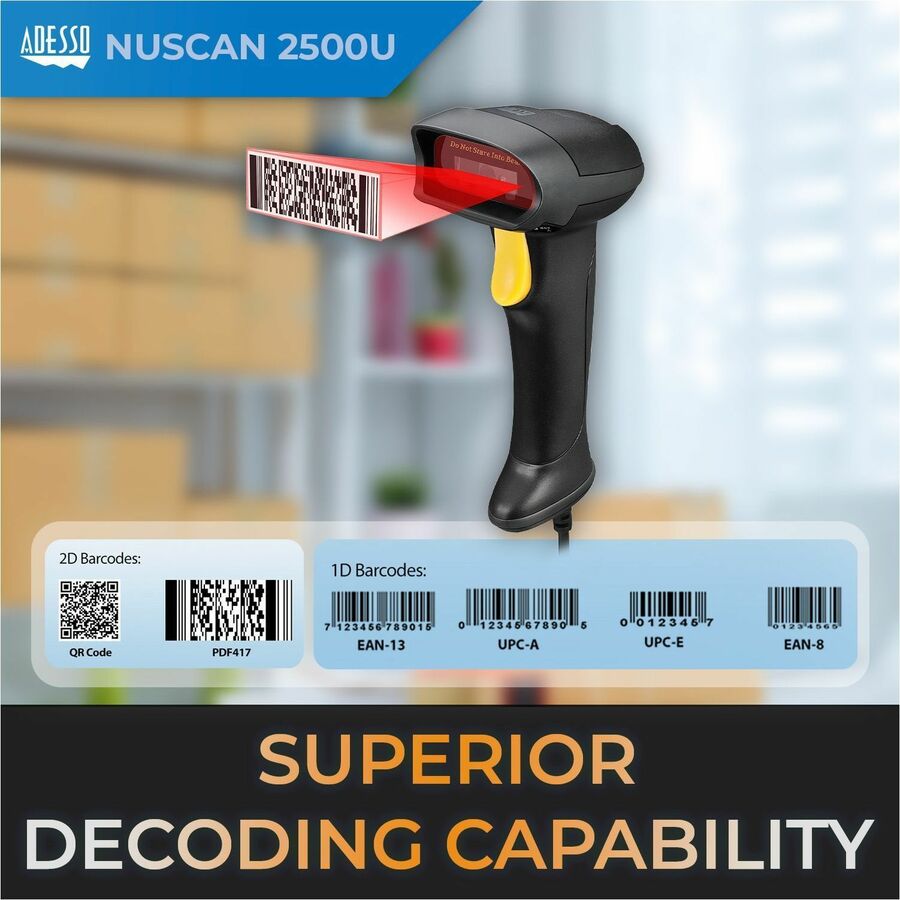 Adesso NuScan 2500TU Spill Resistant Antimicrobial 2D Barcode Scanner — NUSCAN2500TU