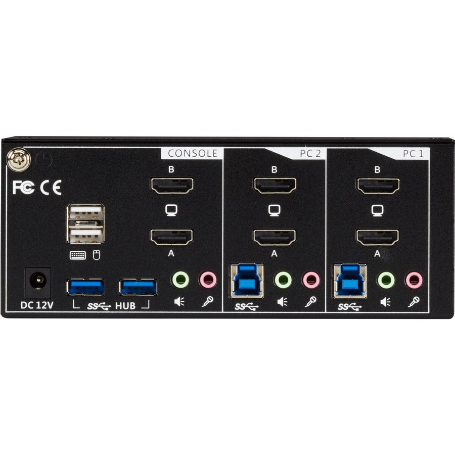 Black Box KVM Switch - 2-Port, Dual-Monitor, HDMI 2.0, 4K 60Hz, USB 3.0 Hub, Audio — KV6222H