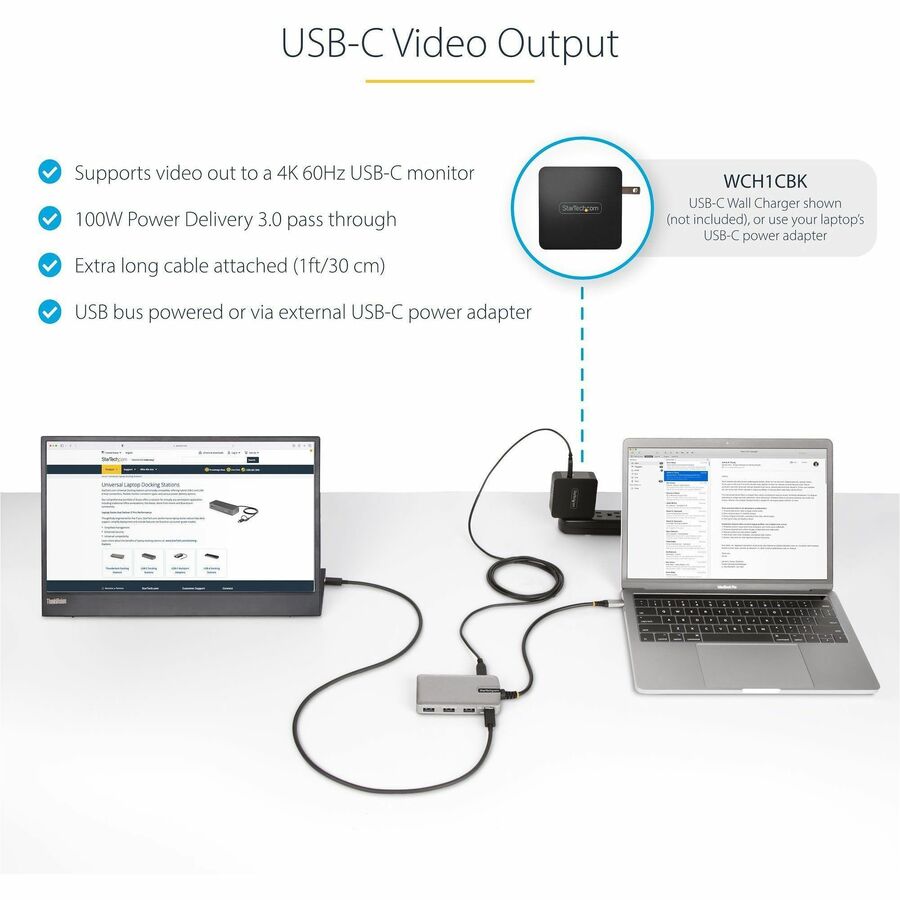 StarTech.com 4-Port USB-C Hub with USB-C DP Alt Mode Video Output, 3x USB-A, 1x USB-C, 100W Power Delivery Pass-Through, USB 3.2 10Gbps — HB31C3A1CDPPD3
