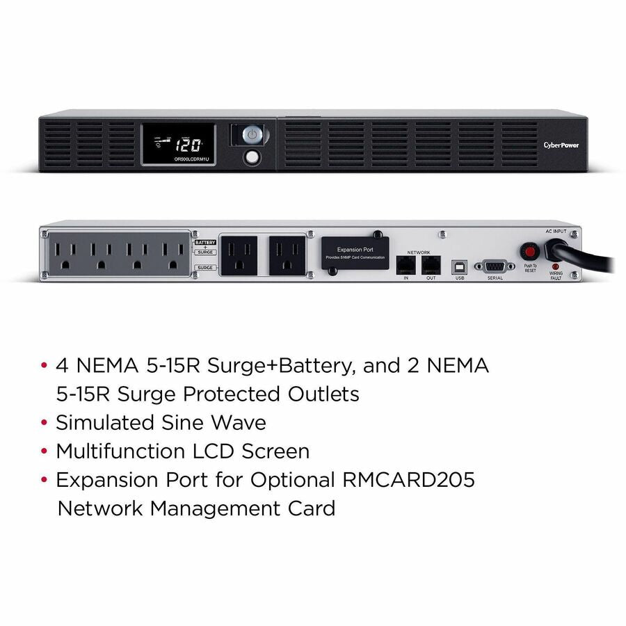 CyberPower OR500LCDRM1U Smart App LCD UPS Systems — OR500LCDRM1U