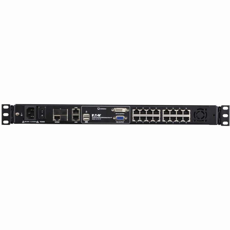 Eaton 16-Port Cat5 KVM over IP Switch - Virtual Media, 19 in. LCD, 1 Remote/1 Local User, 1U Rack-Mount, TAA — B064C-16-1X1-IP