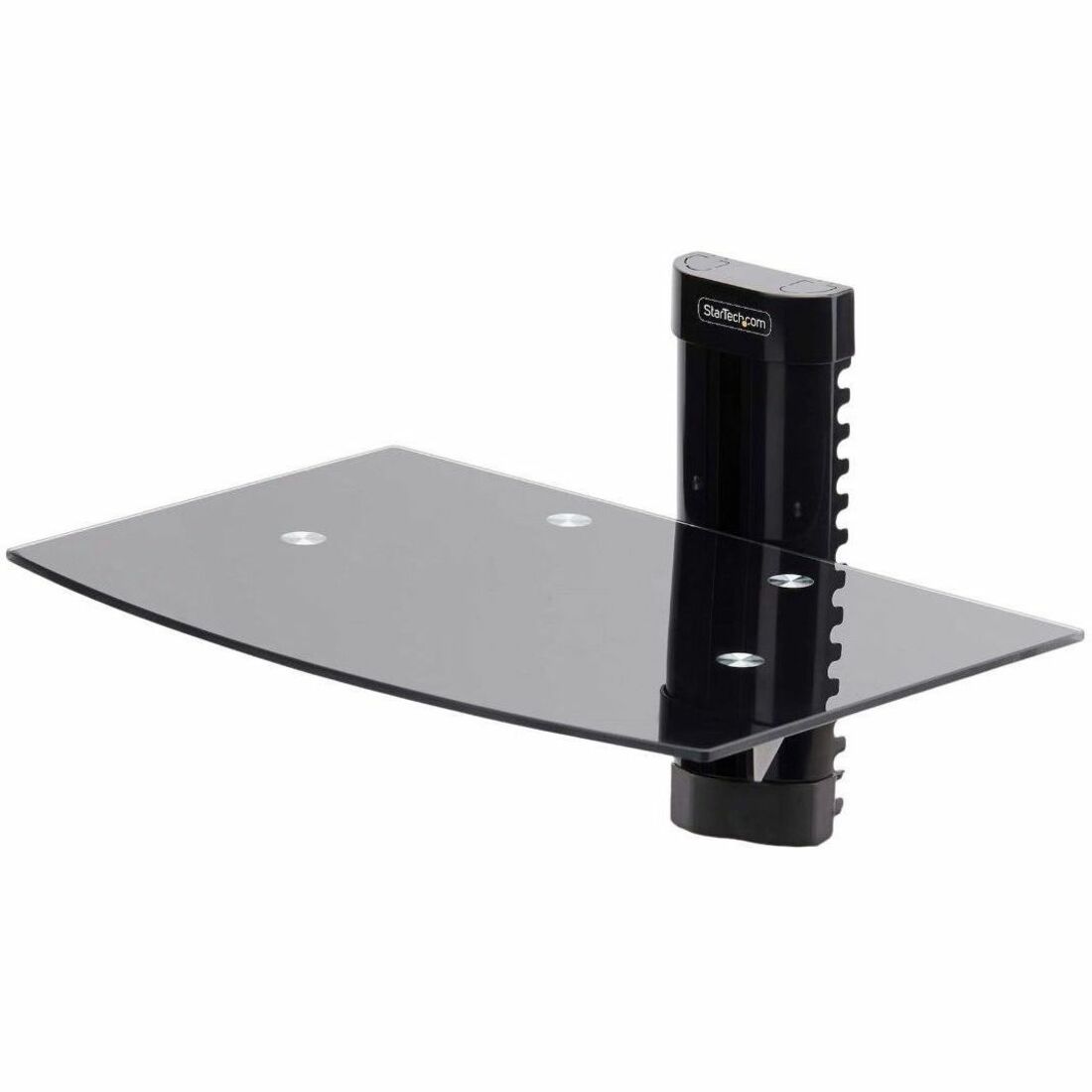 StarTech.com Floating Wall-Mounted AV Shelf, Adjustable Height Shelf For Under TV A/V Equipment, Black Tempered Glass Shelf — 1B-WALL-MOUNT-SHELF
