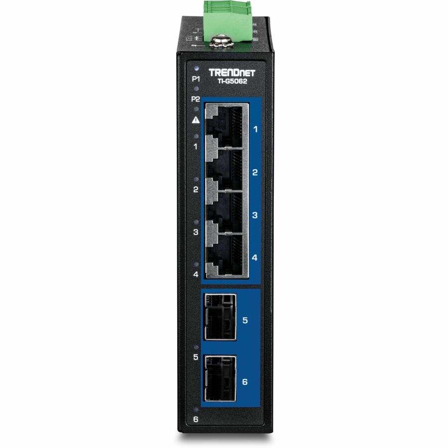 TRENDnet 6-Port Hardened Industrial Multi-Gig DIN-Rail Switch, TI-G5062, 4 x 2.5G Ports, 2 x 10G SFP Ports, 60Gbs Switching Capacity, Lifetime Protection — TI-G5062