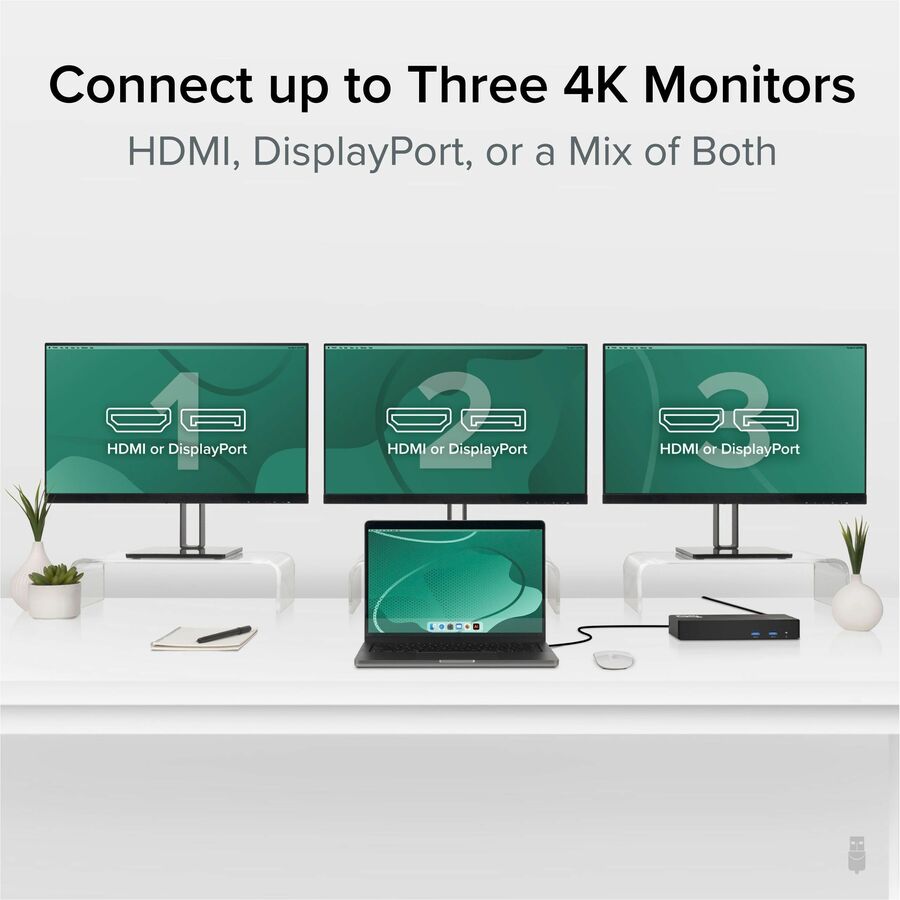 Plugable 12-in-1 USB C Triple Monitor Docking Station, Triple 4K Displays with 3X HDMI or 3X DisplayPort — UD-6950PDZ