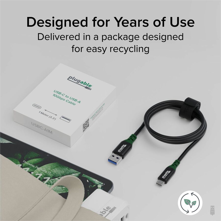 Plugable USB C to USB A Cable, USB 3.2 Gen 2 USB Cables, 3A (15W) Charging USB C Data Cable — USBC-A1M