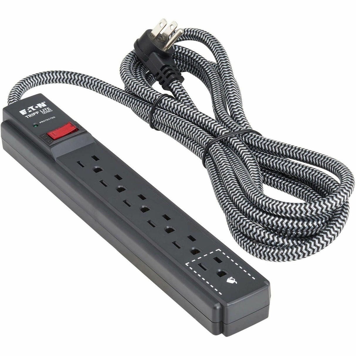 Eaton Tripp Lite Series Protect It! 6-Outlet Surge Protector - 5-15R Outlets, 1200 Joules, 20 ft. (6.1 m) Braided Cord, Black — TLP620DB