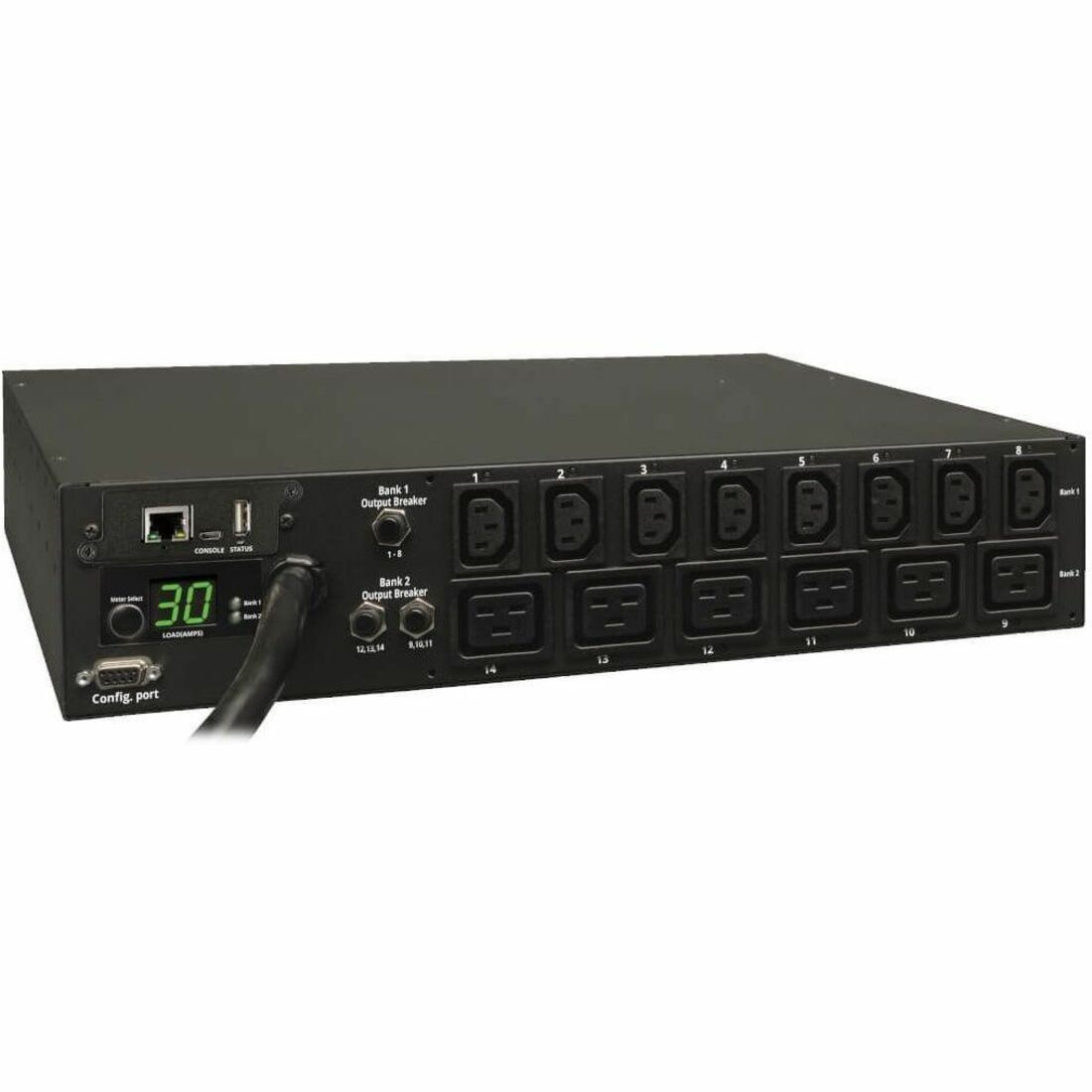 Eaton 5.5kW Single-Phase Switched PDU - LX Interface, 208/230V Outlets (8 C13 & 6 C19), L6-30P Input, 15 ft. (4.57 m) Cord, 2U Rack-Mount, TAA — PDUMH30HV19NET