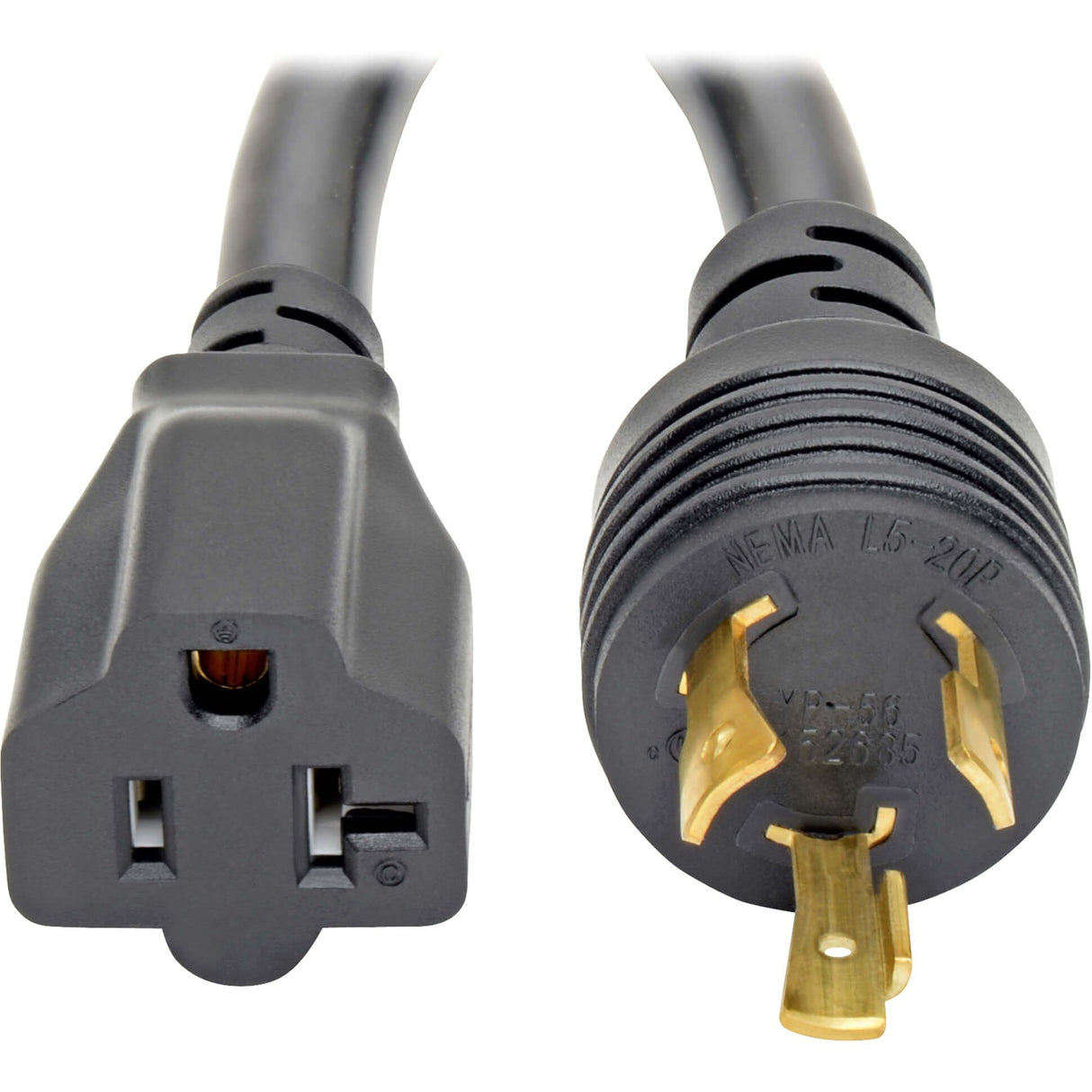 Eaton Tripp Lite Series Power Cord Adapter, NEMA L5-20P to NEMA 5-15R - Heavy-Duty, 20A, 125V, 12 AWG, 6-in. (15.24 cm), Black — P046-06N-T