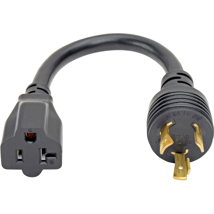Eaton Tripp Lite Series Power Cord Adapter, NEMA L5-20P to NEMA 5-15R - Heavy-Duty, 20A, 125V, 12 AWG, 6-in. (15.24 cm), Black — P046-06N-T