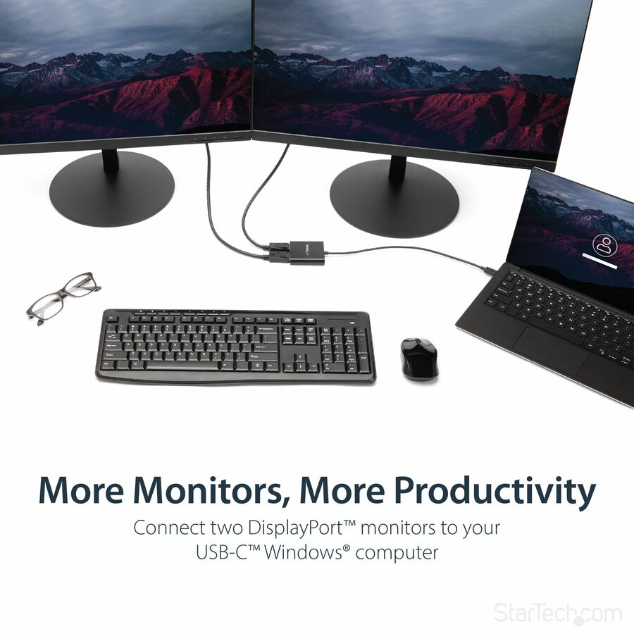 StarTech.com USB-C to Dual DisplayPort 1.2 Adapter, USB Type-C Multi-Monitor MST Hub, Dual 4K 30Hz DP Display Extender/Splitter, Windows — MSTCDP122DP