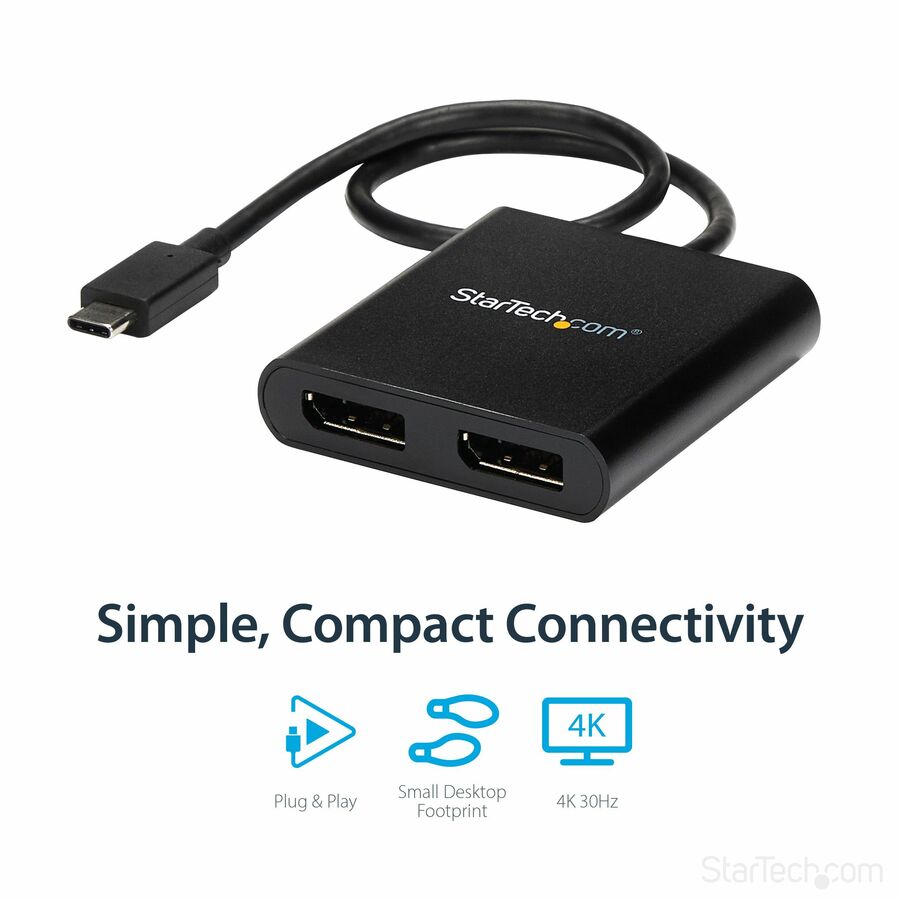 StarTech.com USB-C to Dual DisplayPort 1.2 Adapter, USB Type-C Multi-Monitor MST Hub, Dual 4K 30Hz DP Display Extender/Splitter, Windows — MSTCDP122DP