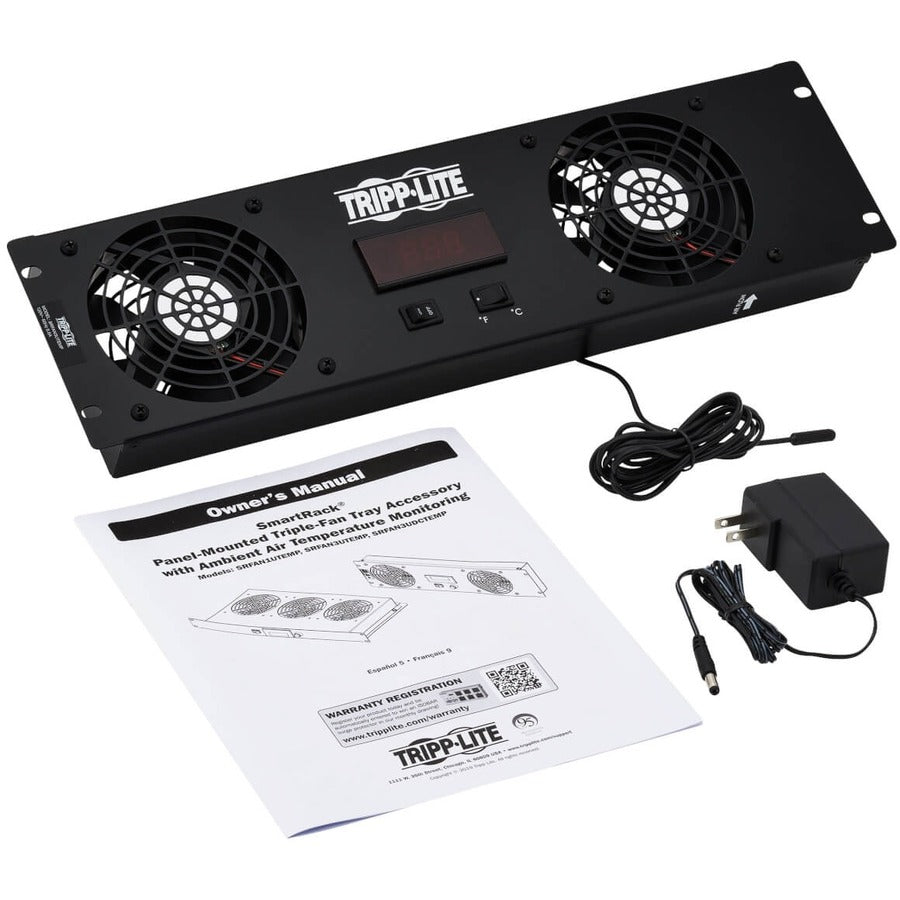 Eaton Tripp Lite Series 3U Digital Temperature Sensor with 2 12VDC High-Performance Fans, Blanking Panel, LCD — SRFAN3UTEMP