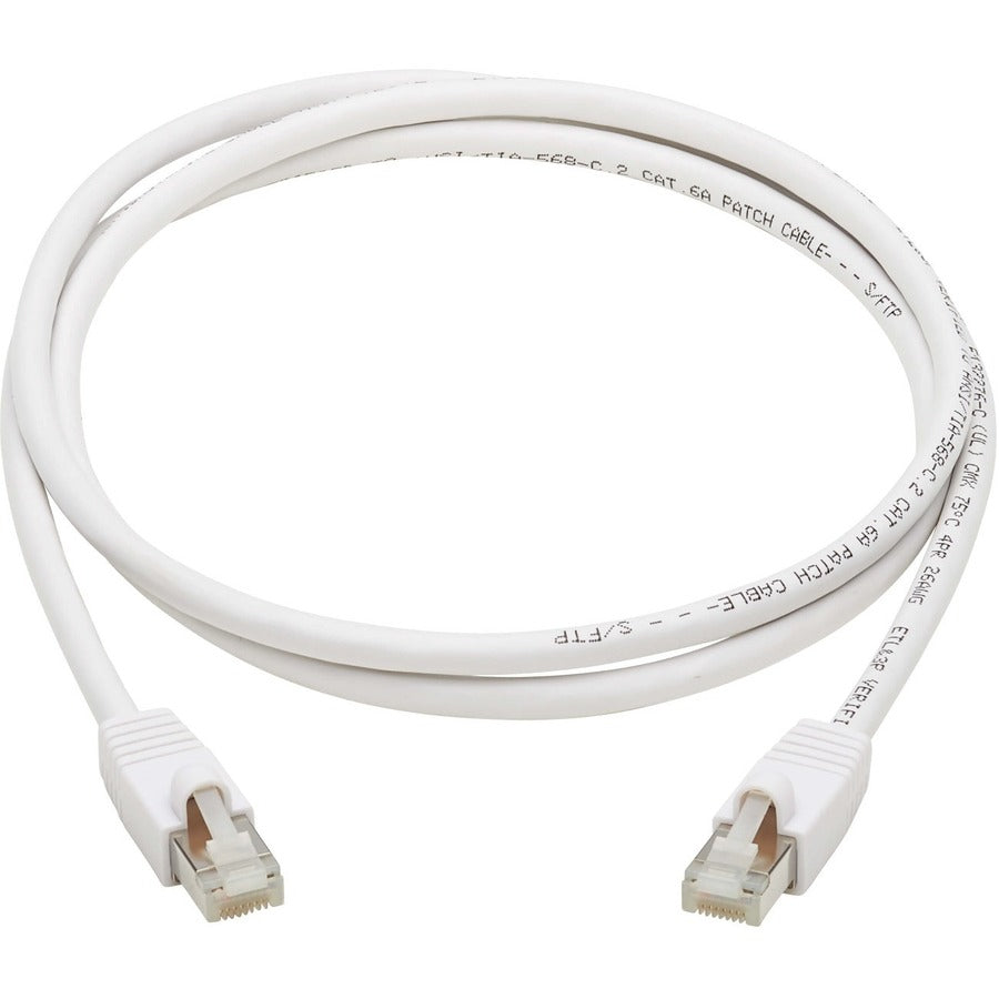 Eaton Tripp Lite Series Safe-IT Cat6a 10G Snagless Antibacterial S/FTP Ethernet Cable (RJ45 M/M), PoE, White, 7 ft. (2.13 m), TAA — N262AB-007-WH
