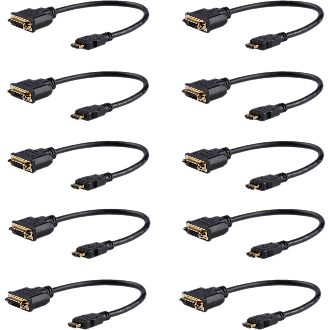 StarTech.com 8in (20cm) HDMI to DVI Adapter, DVI-D to HDMI (1920x1200p), 10 Pack, HDMI Male to DVI-D Female Cable, HDMI to DVI Cord, Black — HDDVIMF8IN10PK