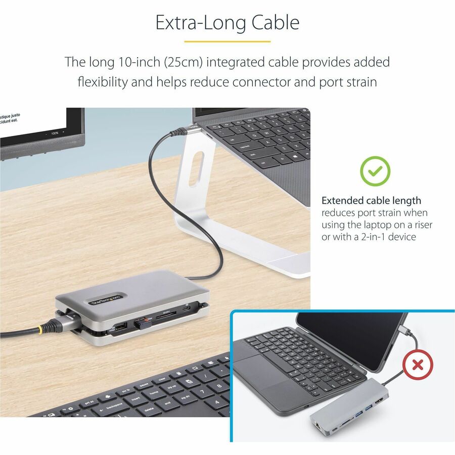 StarTech.com USB C Multiport Adapter, USB C to 4K 60Hz HDMI 2.0, 2-Port 10Gbps USB Hub, 100W Power Delivery Pass-through, GbE, SD/MicroSD — DKT31CSDHPD3