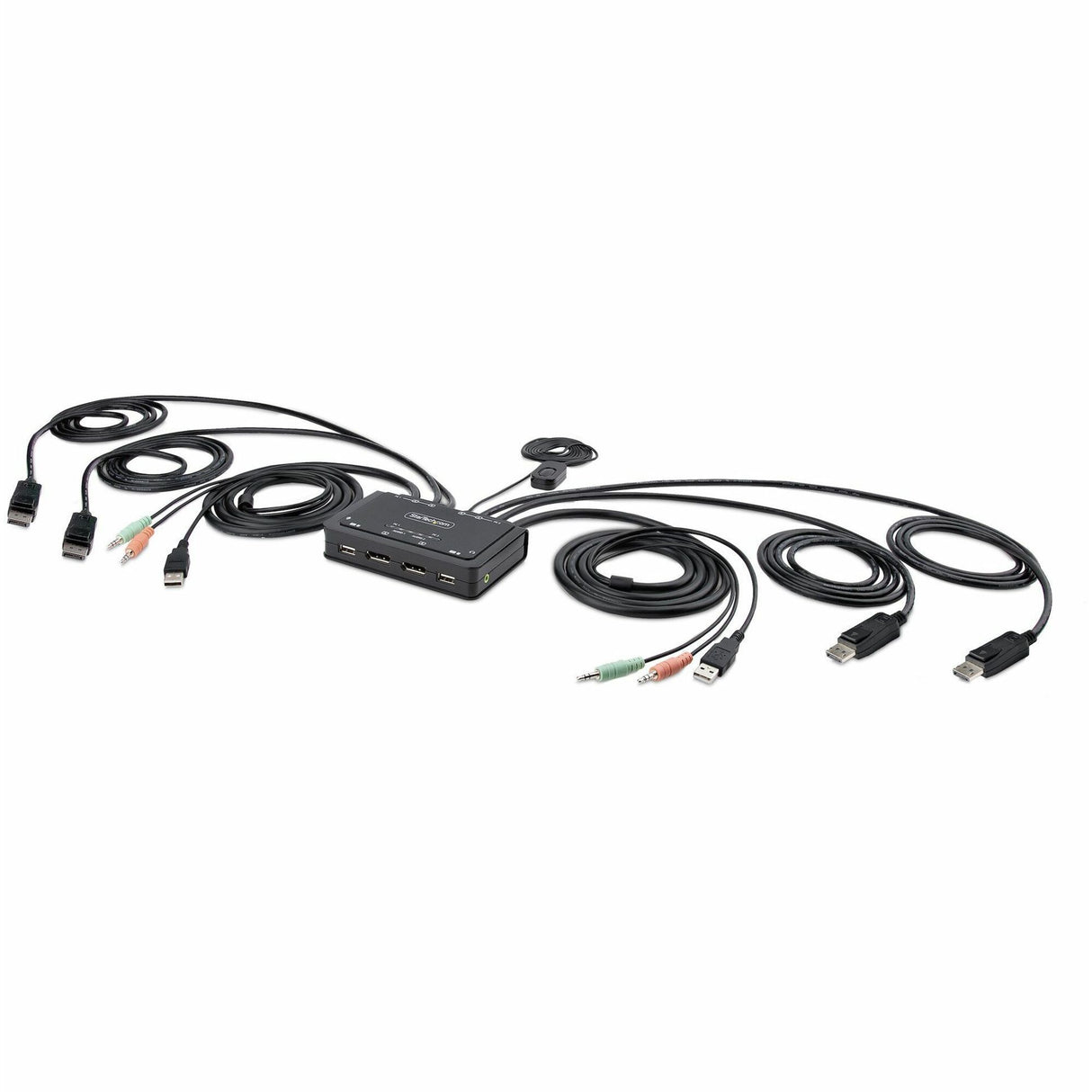 StarTech.com 2-Port Dual-Monitor DisplayPort Cable KVM Switch, 4K 60Hz, Compact KVM with 5ft/1.5m Integrated Host Cables, Bus Powered — C2-DD46-UA2-CBL-KVM