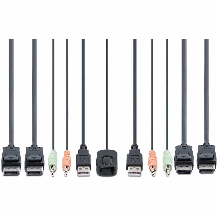 StarTech.com 2-Port Dual-Monitor DisplayPort Cable KVM Switch, 4K 60Hz, Compact KVM with 5ft/1.5m Integrated Host Cables, Bus Powered — C2-DD46-UA2-CBL-KVM