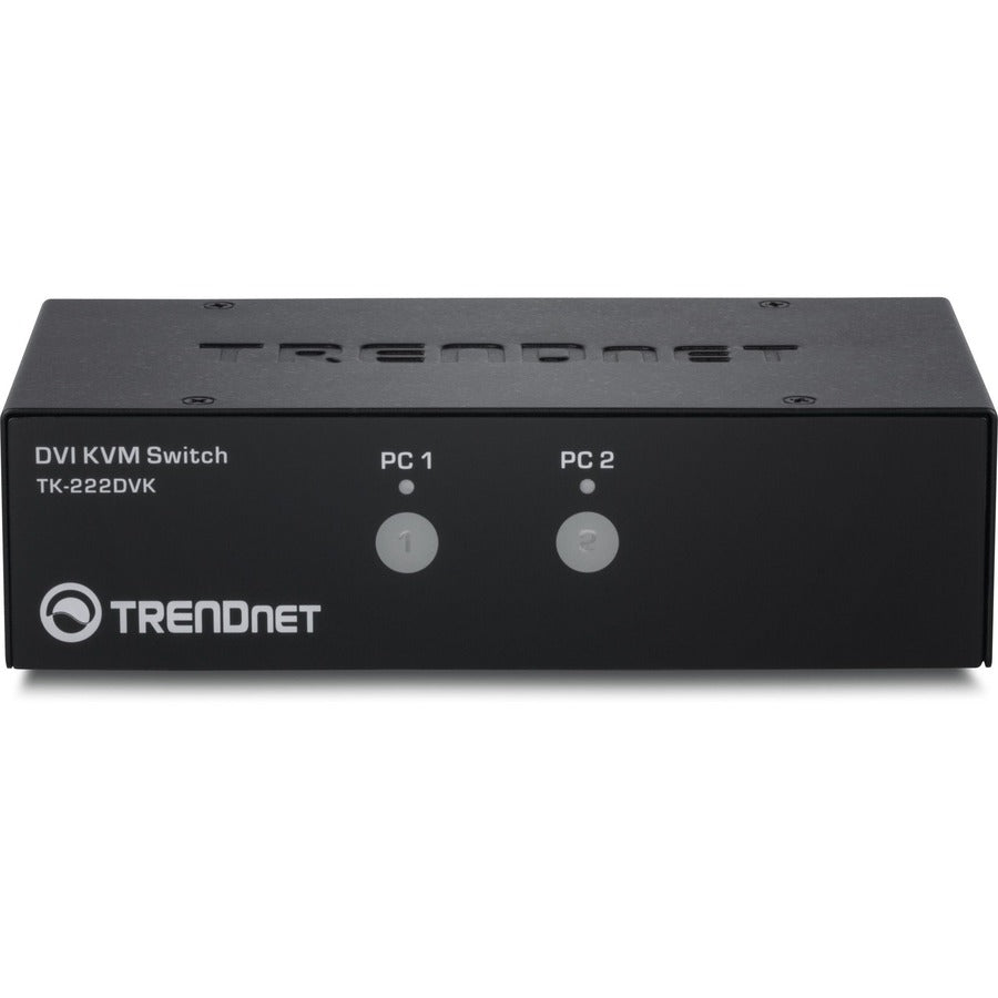 TRENDnet 2-Port DVI KVM Switch with Audio, Manage Two PC's, Hot-Keys, USB 2.0, Metal Housing, Use with a DVID-D Monitor, TK-222DVK