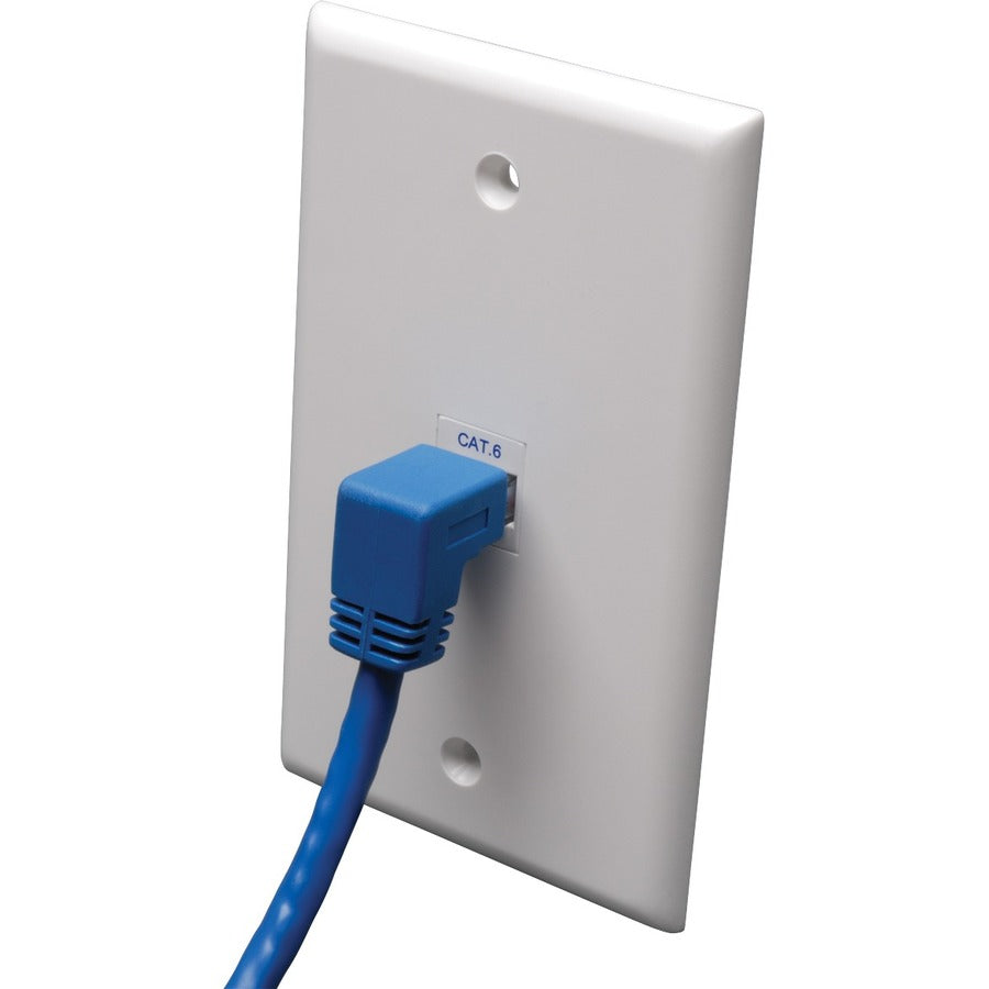 Eaton Tripp Lite Series Down-Angle Cat6 Gigabit Molded UTP Ethernet Cable (RJ45 Right-Angle Down M to RJ45 M), Blue, 5 ft. (1.52 m) — N204-005-BL-DN