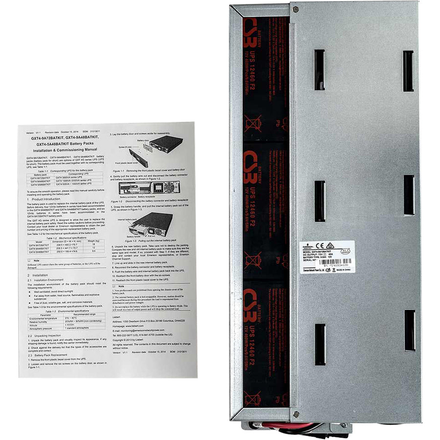 Vertiv Liebert GXT4-9A72BATKIT Hot-Swappable 9 Ah, 72V Lead-Acid Battery Kit for Vertiv Liebert GXT4-3000RT120, GXT4-3000RT230, and GXT4-3000RT208 — GXT4-9A72BATKIT
