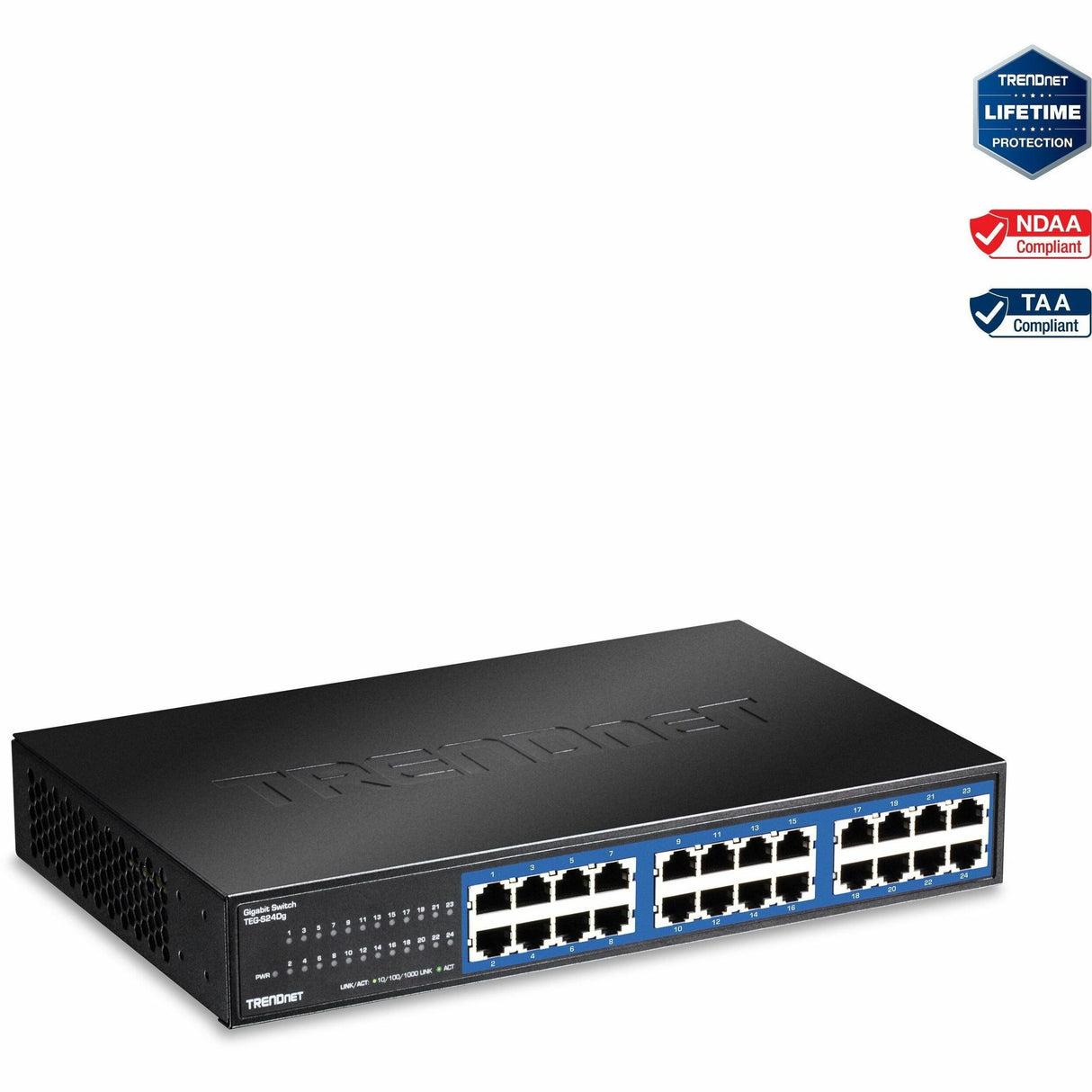 TRENDnet 24-Port Unmanaged Gigabit GREENnet Desktop Switch, Ethernet Network Switch, 24 x 10-100-1000 Gigabit Ethernet RJ-45 Ports, 48Gbps Switching Capacity, Lifetime Protection, Black, TEG-S24DG — TEG-S24Dg