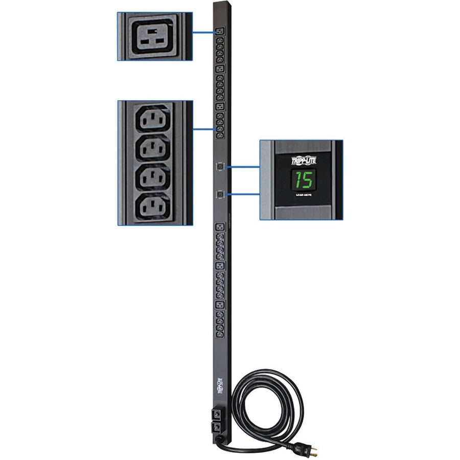 Eaton Tripp Lite Series 5.5kW Single-Phase Local Metered PDU, 208/230V Outlets (6-C19 & 24-C13), L6-30P, 10 ft. (3.05 m) Cord, 0U Vertical — PDUMV30HV