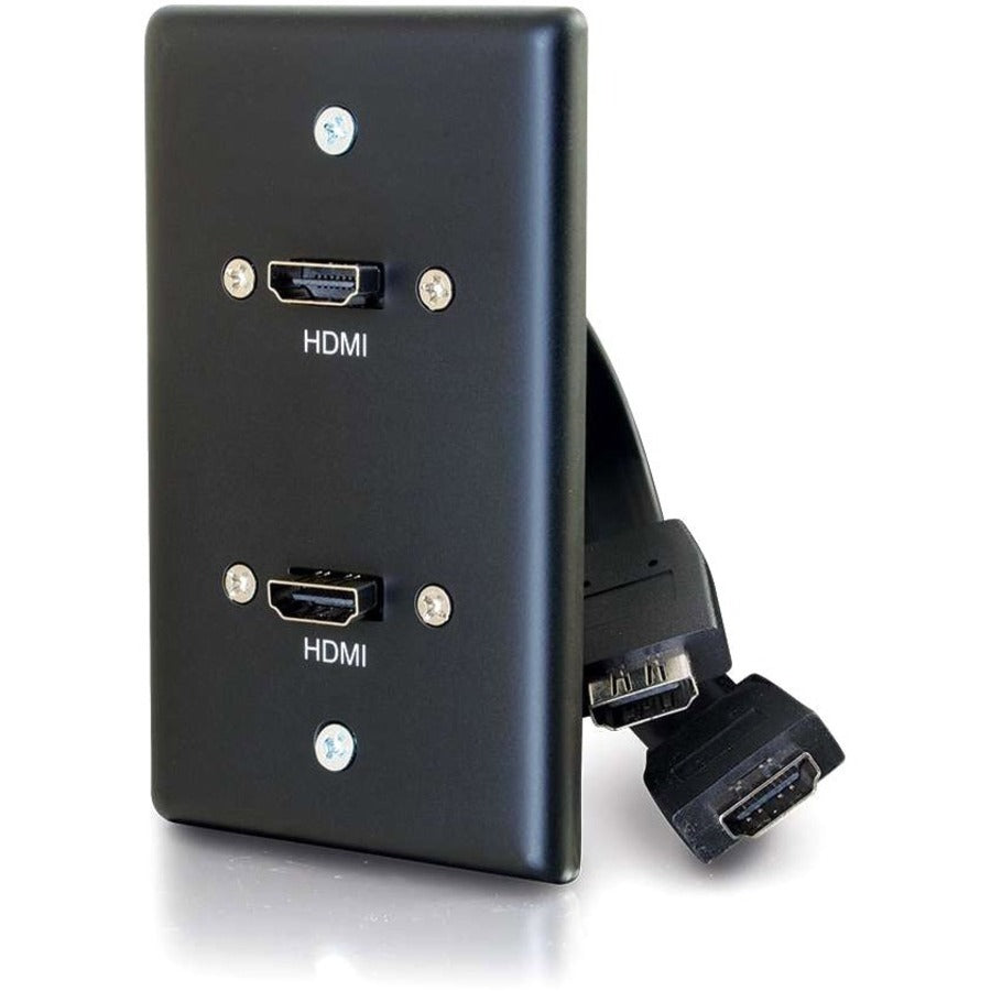 C2G Single Gang Wall Plate with Dual HDMI Pigtails Black — 39879