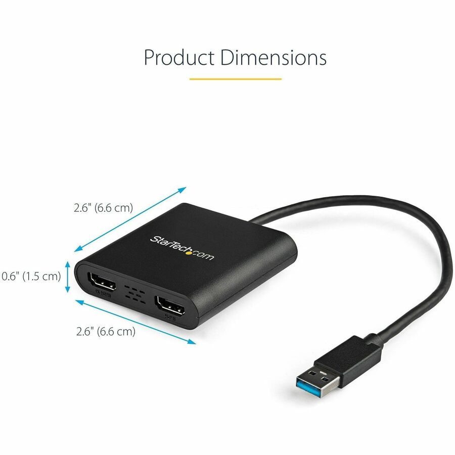 StarTech.com USB 3.0 to Dual HDMI Adapter, USB to 2x HDMI Monitor Converter for Windows (no support for macOS/ChromeOS/Linux) - TAA — USB32HD2