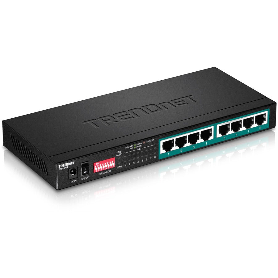 TRENDnet 8-Port Gigabit Long Range Poe+ Switch; TPE-LG80;65W Poe Budget; Ethernet/Network Switch; Long-Range Poe+ Extends Range Up to 200M (656 ft.); 16 Gbps Switching Capacity; Lifetime Protection — TPE-LG80