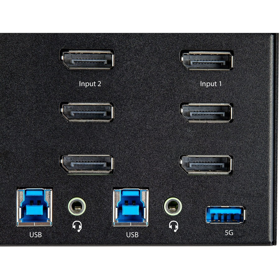 StarTech.com 2 Port Triple Monitor DisplayPort KVM Switch 4K 60Hz UHD HDR, DP 1.2 KVM Switch, 2-Pt USB 3.0 Hub, 4x USB HID, Audio, Hotkey — SV231TDPU34K
