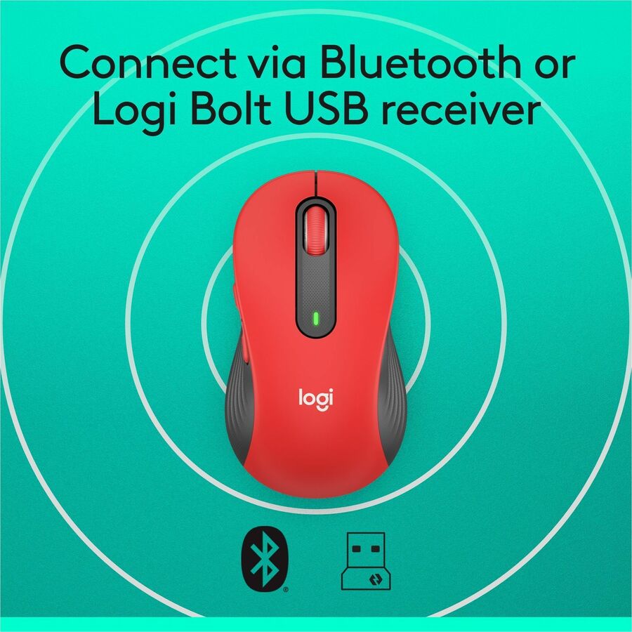 Logitech Signature M650 L Full Size Wireless Mouse - For Large Sized Hands, 2-Year Battery, Silent Clicks, Bluetooth, Red — 910-006358