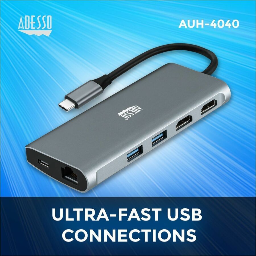 Adesso 9-in-1 USB-C Multi-Port Docking Station (TAA Compliant) — AUH-4040