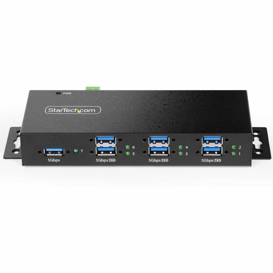 StarTech.com 7-Port Managed USB Hub, Heavy Duty Metal Industrial Housing, ESD & Surge Protection, Wall/Desk/Din-Rail Mountable, USB 5Gbps — 5G7AINDRM-USB-A-HUB