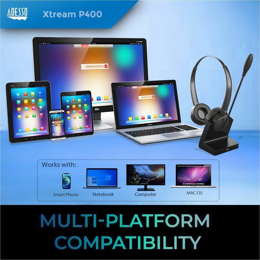 Adesso Xtream P400 Wireless Multimedia Headset with Charging Dock — Xtream-P400