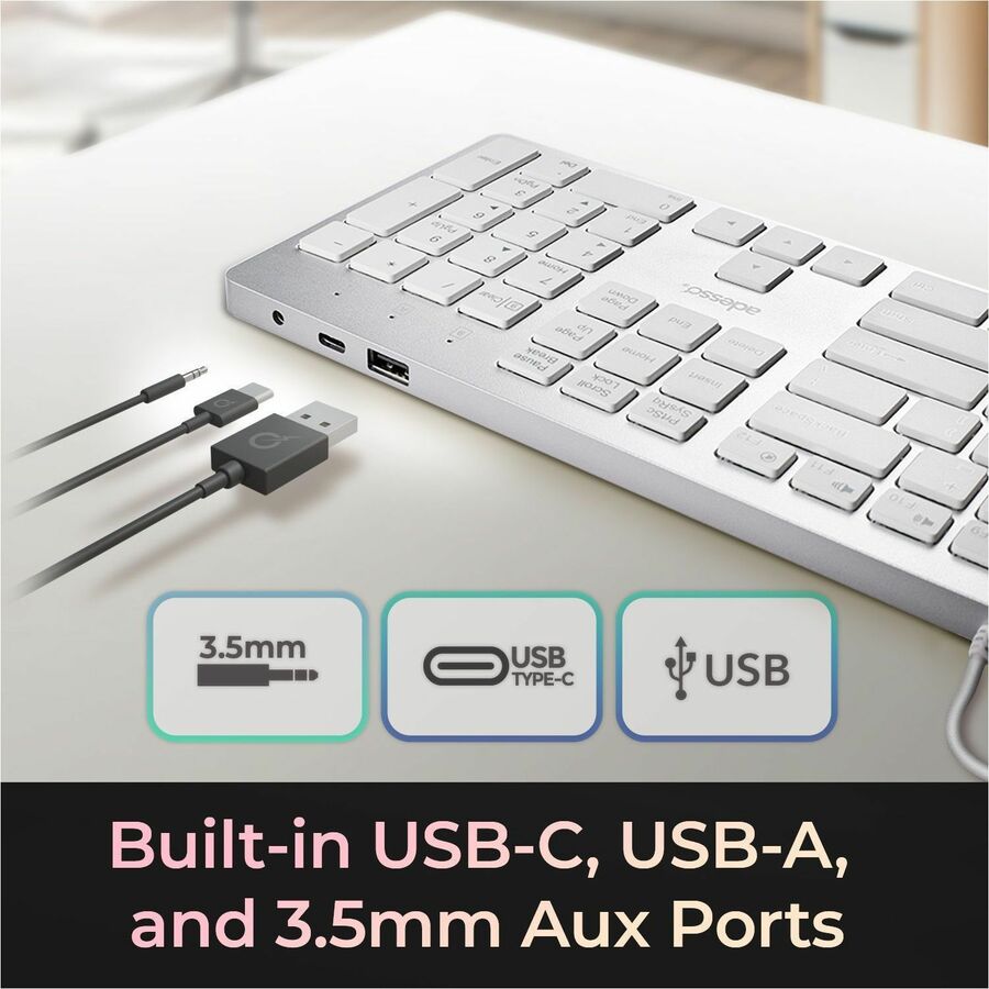 Adesso EasyTouch 730UW USB-C Multi OS Scissor Switch Keyboard With CoPilot AI Hotkey And USB-C, USB-A, 3.5mm Aux Ports — AKB-730UW