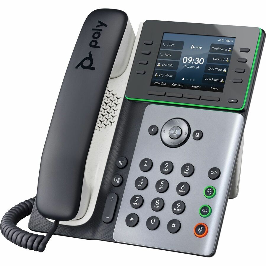 Poly Edge E350 IP Phone - Corded - Corded/Cordless - Wi-Fi, Bluetooth, NFC - 3 Multiple Conferencing - Desktop, Wall Mountable - White, Midnight Blue - TAA Compliant — 82M89AA