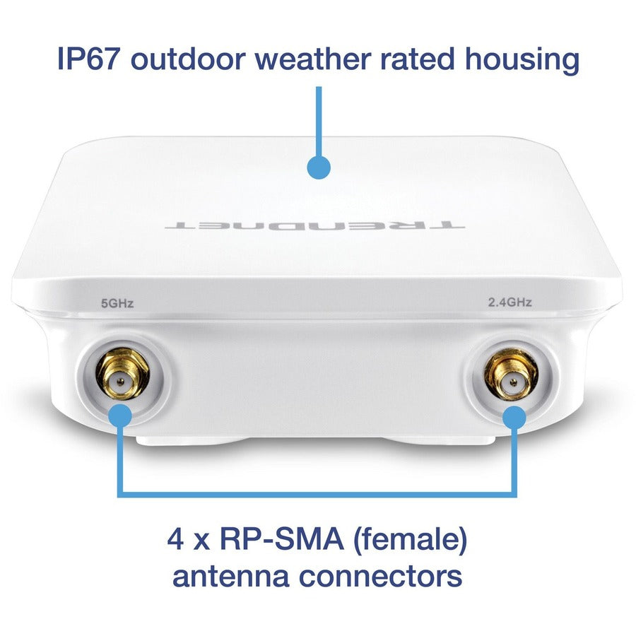 TRENDnet 5 DBI Wireless AC1300 Outdoor PoE+ Omni-Directional Access Point; TEW-841APBO; 4 X 5 DBI Omni Directional Antennas; Point-to-Point & Point-to-Multi-Point Wi-Fi Bridging; IEEE 802.3AT PoE+