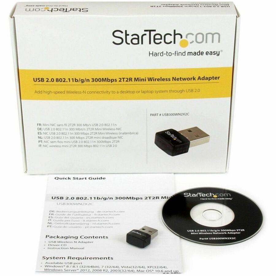 StarTech.com USB 2.0 300 Mbps Mini Wireless-N Network Adapter - 802.11n 2T2R WiFi Adapter — USB300WN2X2C