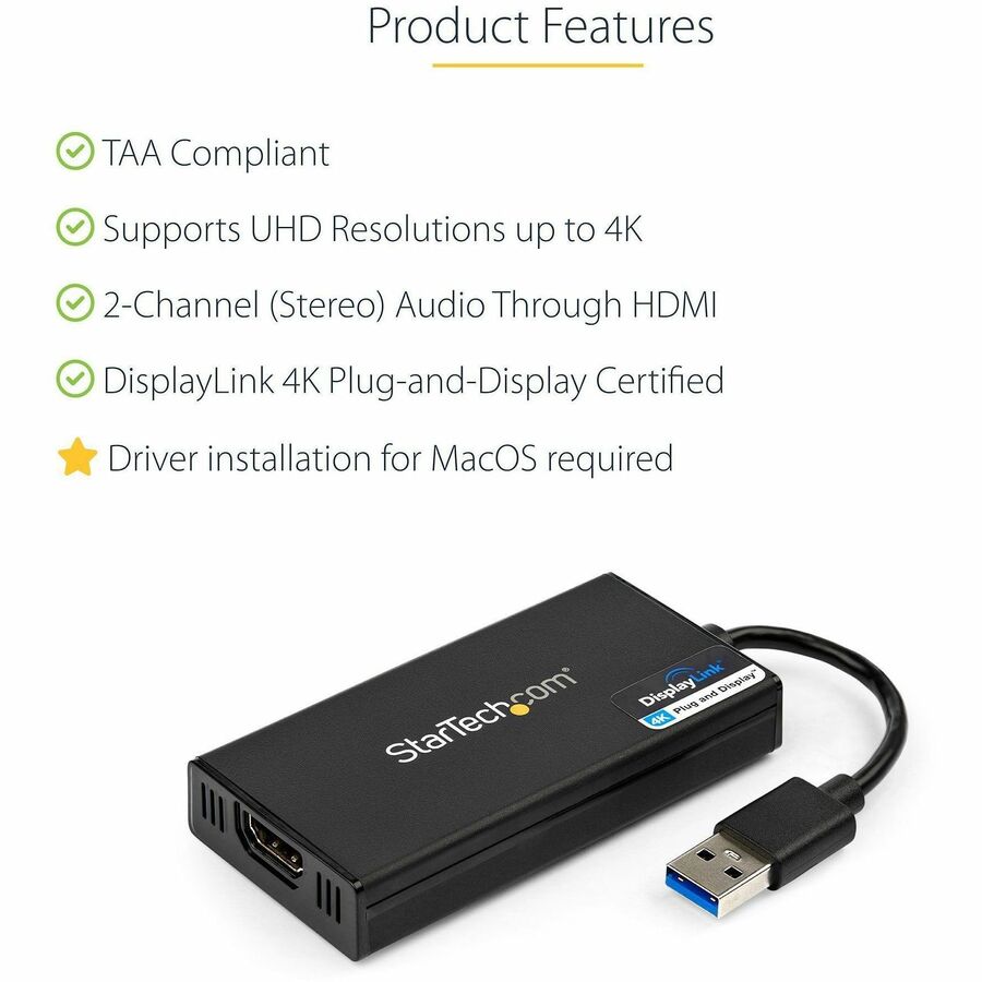 StarTech.com USB 3.0 to HDMI Adapter, 4K 30Hz UHD, USB to HDMI Display Adapter, External Video/Graphics Card for Mac & Windows — USB32HD4K