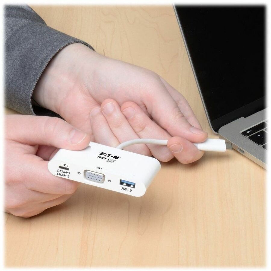 Eaton Tripp Lite Series USB-C to VGA Adapter with USB 3.x (5Gbps) Hub Ports and 60W PD Charging, White — U444-06N-VU-C