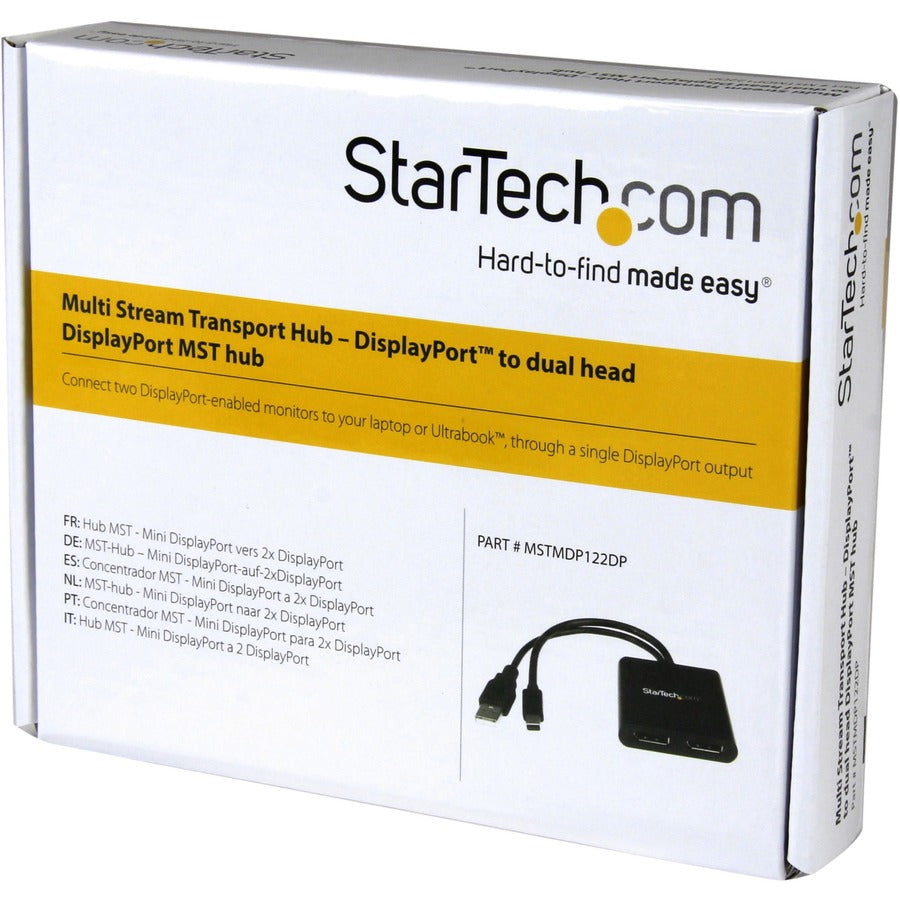 StarTech.com 2-Port Multi Monitor Adapter, Mini DisplayPort to DP MST Hub, Dual 4K 30Hz, Video Splitter for Extended Desktop Mode, Windows — MSTMDP122DP