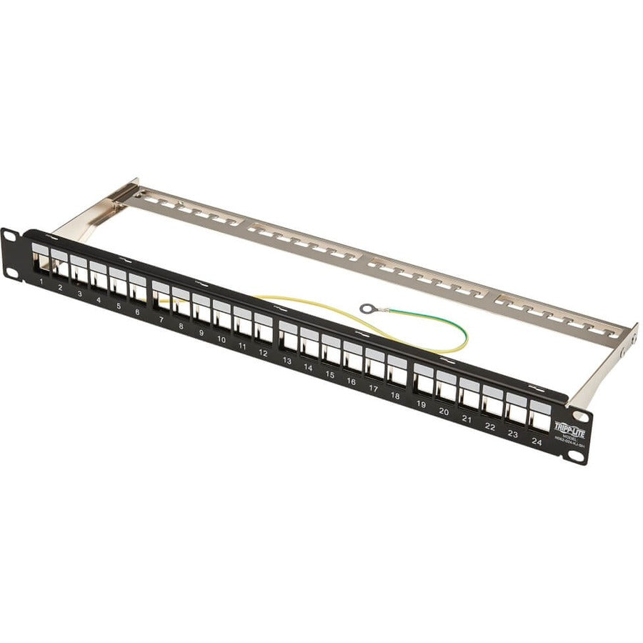 Eaton Tripp Lite Series 24-Port 1U Rack-Mount Shielded Blank Keystone/Multimedia Patch Panel, RJ45 Ethernet, USB, HDMI, Cat5e/6 — N062-024-KJ-SH
