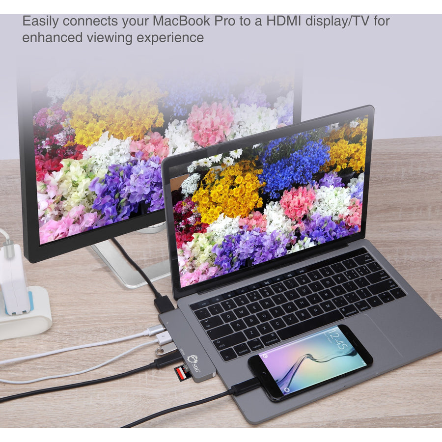 SIIG Thunderbolt 3 USB-C Hub HDMI with Card Reader & PD Adapter - Space Gray — JU-TB0512-S1
