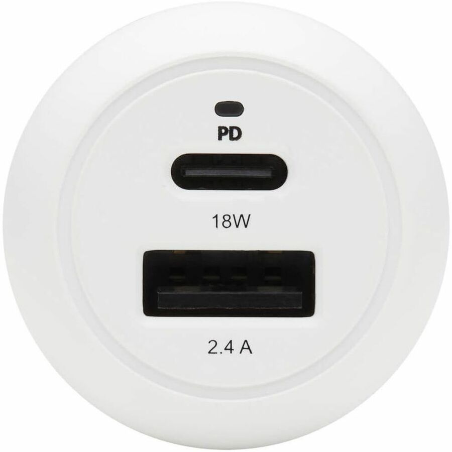 Eaton Tripp Lite Series Dual-Port USB Car Charger - 30W PD Charging, USB-C (18W) & USB-A (12W), USB-C to Lightning Cable, White — U280-C02-30W-K
