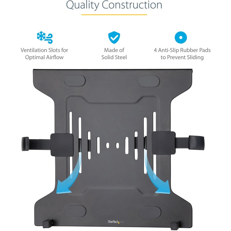 StarTech.com VESA Laptop Tray, Adjustable Monitor Arm Laptop Tray, Secures Notebooks up to 4.5kg (9.9lb), 75x75 & 100x100 VESA, Ventilated — LAPTOP-ARM-TRAY