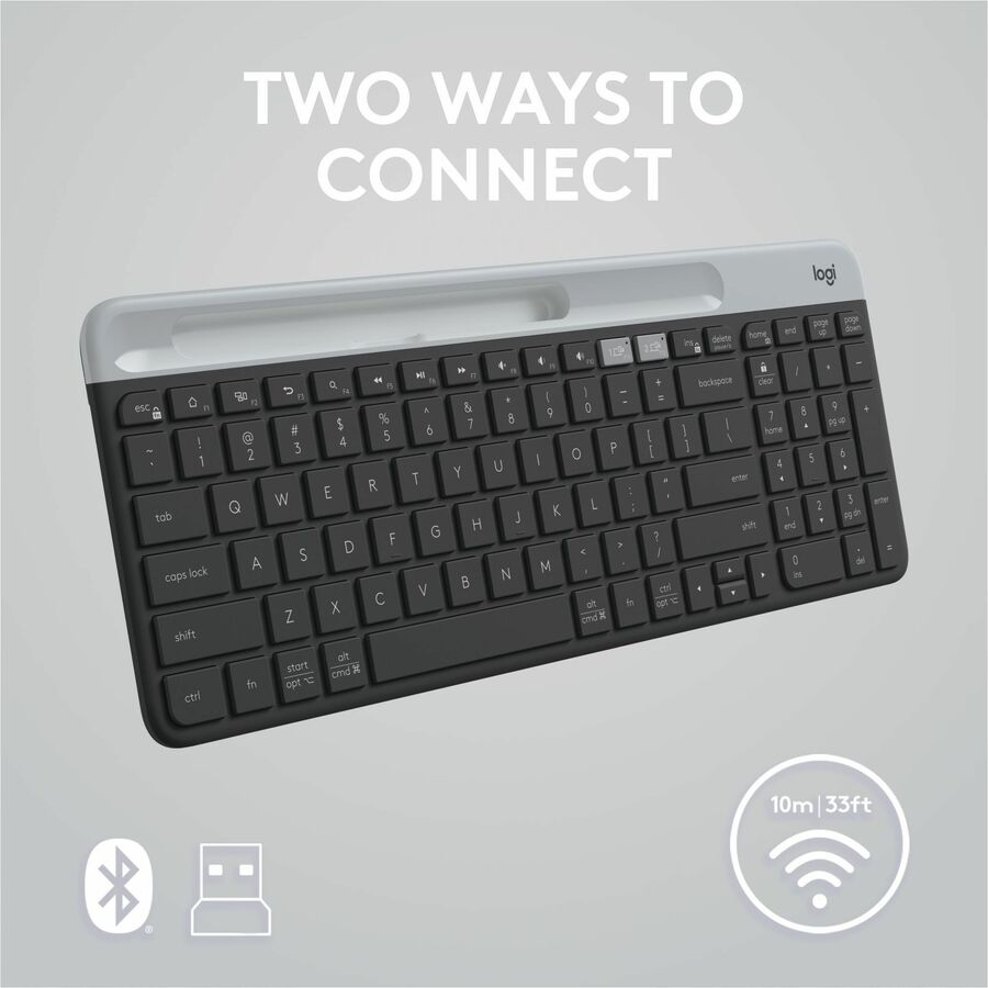 Logitech K585 Multi-Device Slim Wireless Keyboard, Built-in Cradle for device, Bluetooth/Receiver, Easy Switch, Graphite — 920-011479